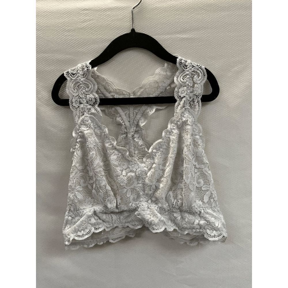Serra Womens Seamless Wirefree Wide Strap Lace Bralette White Size Large